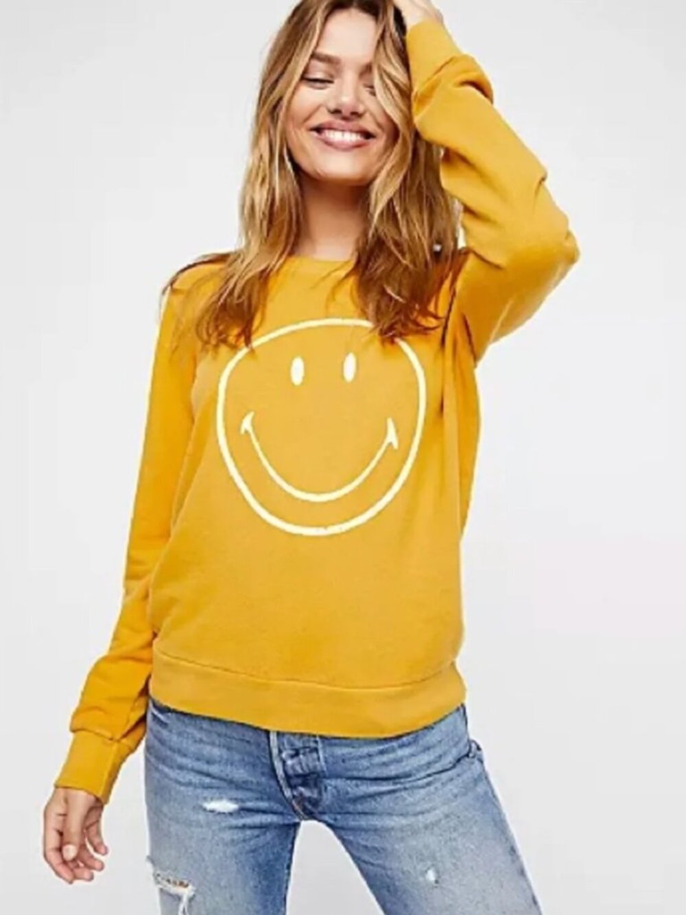 Daydreamer x Free People Sweet Talkin Smiley Graphic Sweatshirt Gold